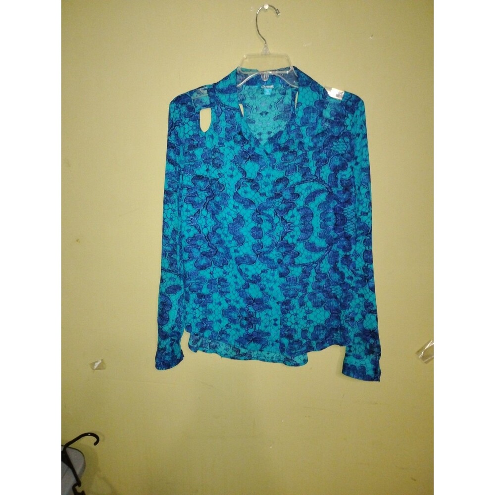 LAMOUR Floral Print Cut-out Cold Shoulder Shirt Turquoise, Purple XL Whimsigoth